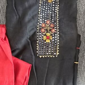 Black Embroidered Kurta with Red Pants